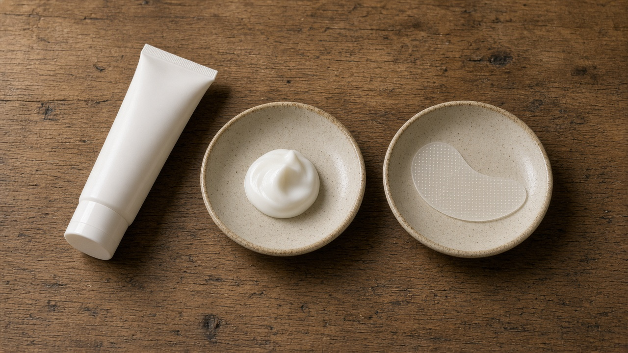 Kitchen still life: a dollop of cream in one dish next to a dry dissolving patch in another